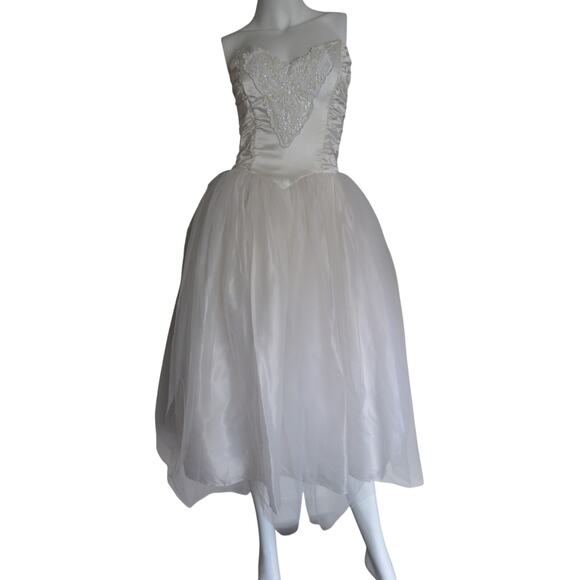 VTG Jessica McClintock Gunne Sax Strapless Dress XS Bead Embroidery Wedding Gown - Picture 1 of 6